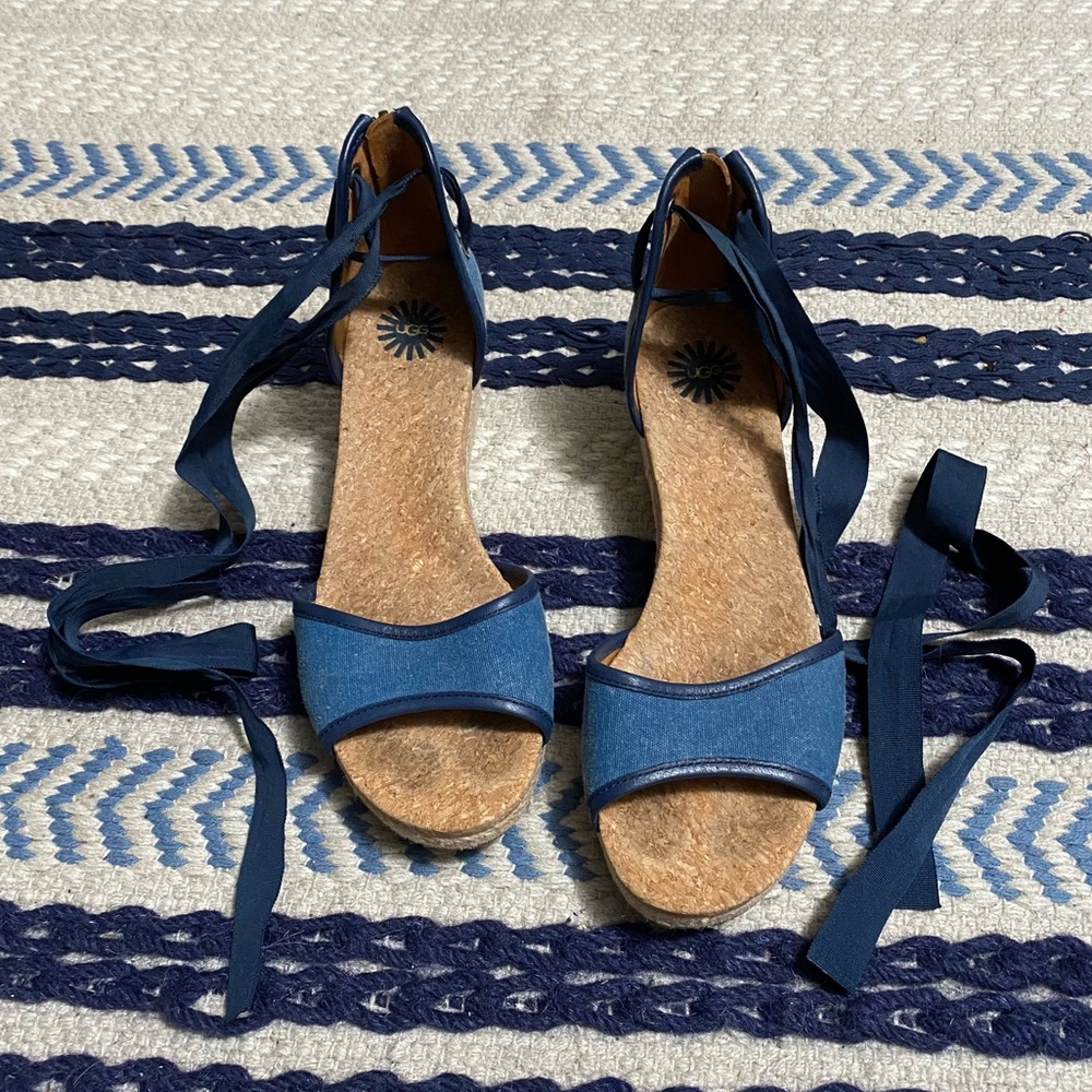 UGG Amell Wedge Sandal Ribbon Ankle Tie Size 8.5